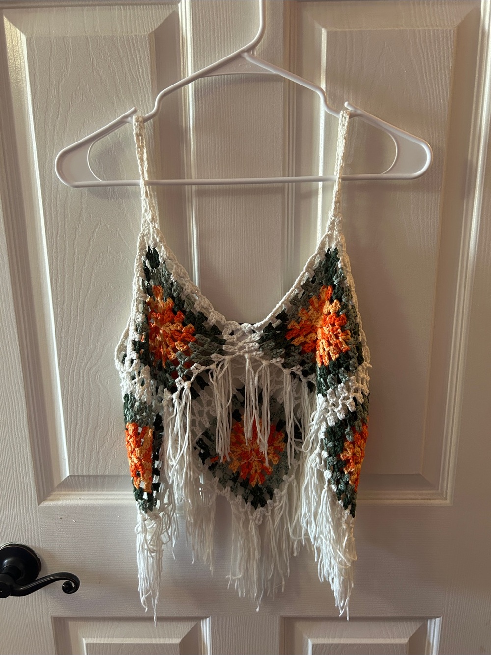 Crochet Fringe Top with Orange & Green Diamond Motif - Picture 2 of 4